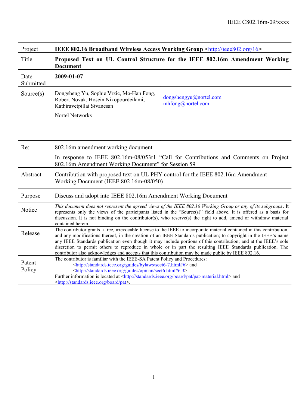 Proposed Text on UL Control Structure for the IEEE 802.16M Amendment Working Document