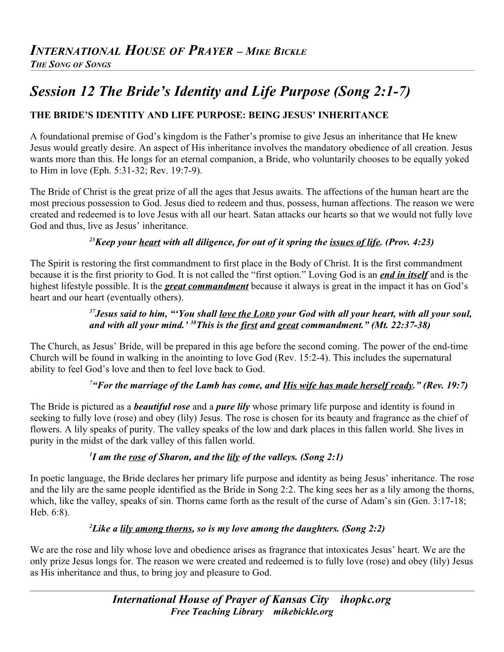 Session 12 the Bride S Identity and Life Purpose (Song 2:1-7) Page 7
