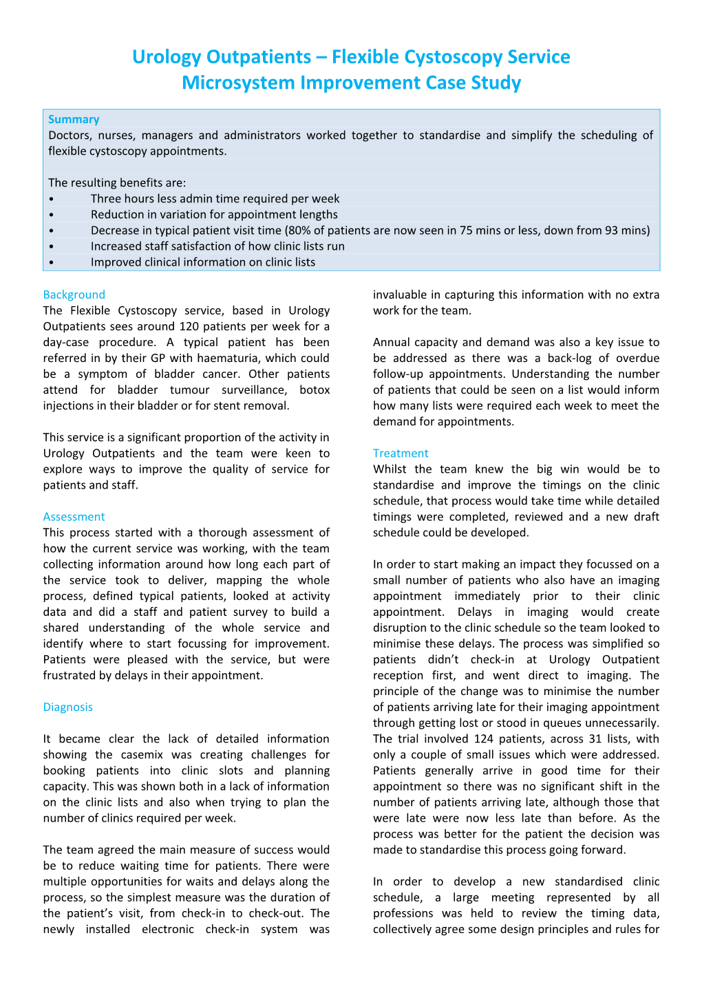 Urology Outpatients Flexible Cystoscopy Service