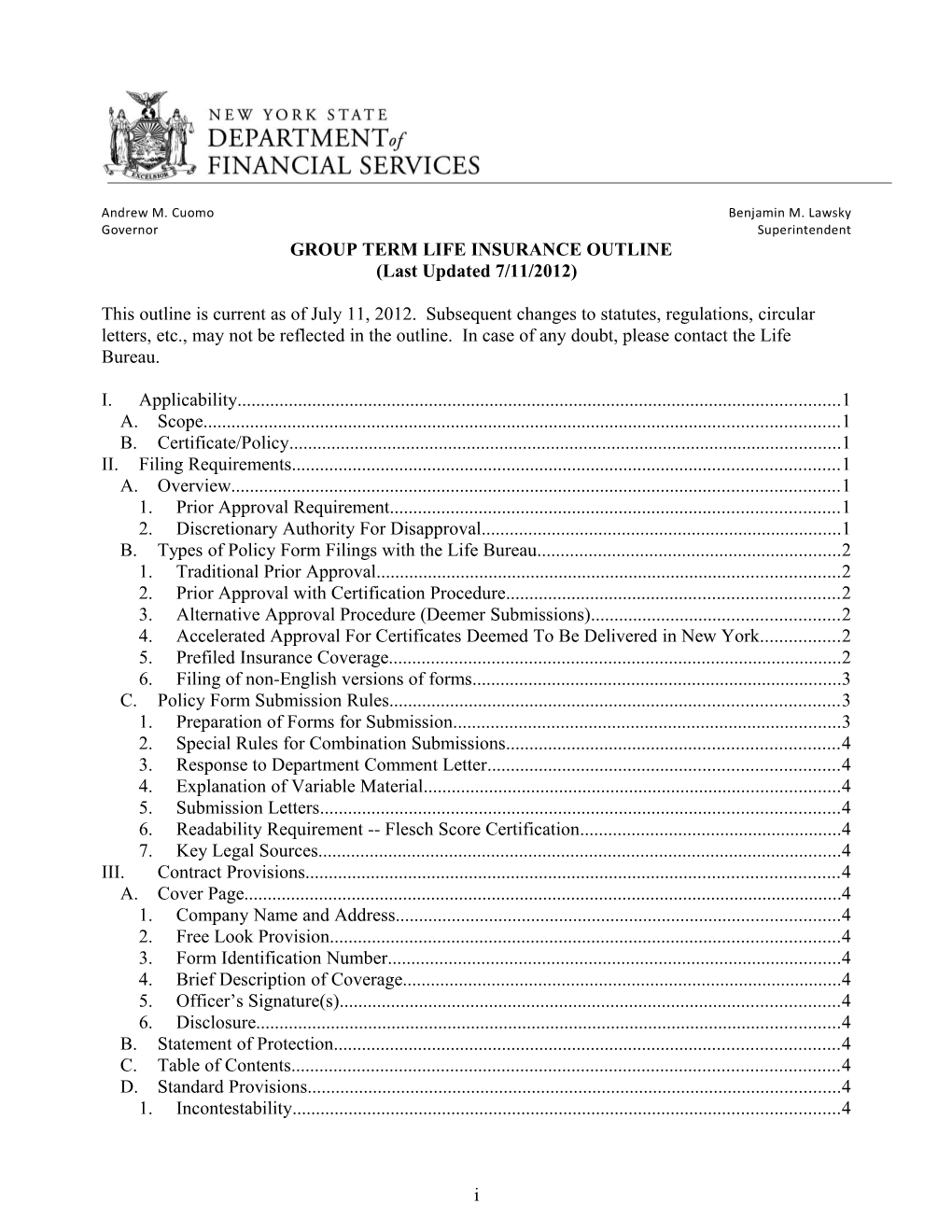 Group Term Life Insurance Outline (Last Updated 7/11/2012) s1