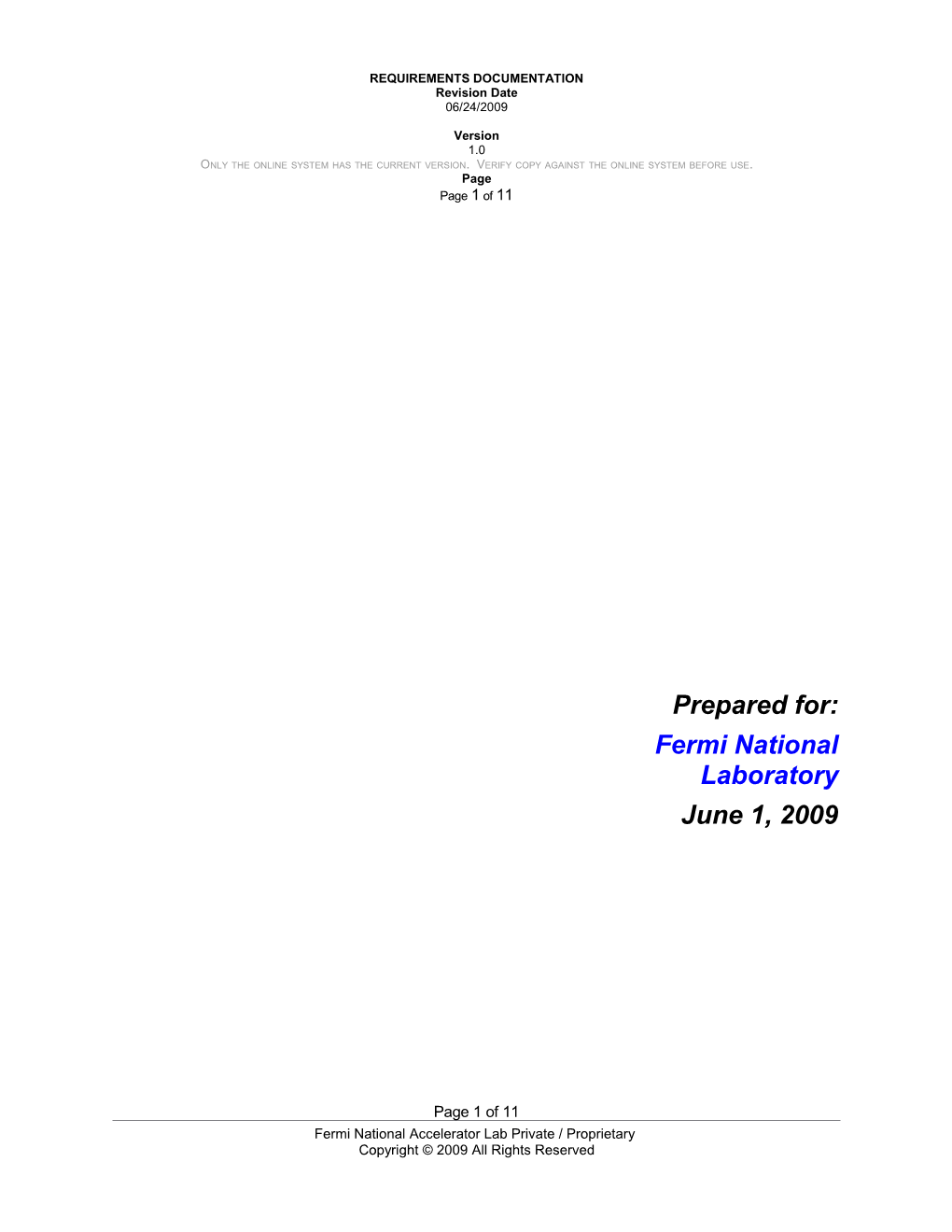 Fermilab Incident Business Process Requirements Document 1.0