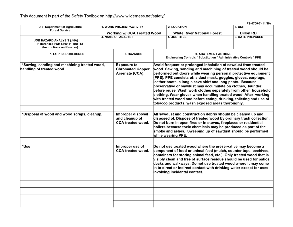 Job Hazard Analysis - Working with Treated Wood