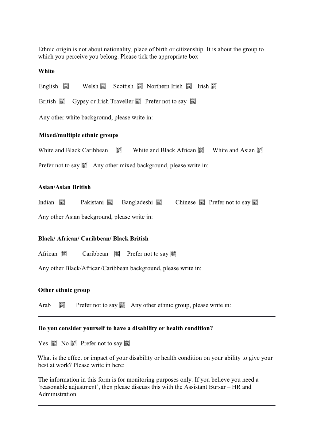 Equality and Diversity Monitoring Form s2