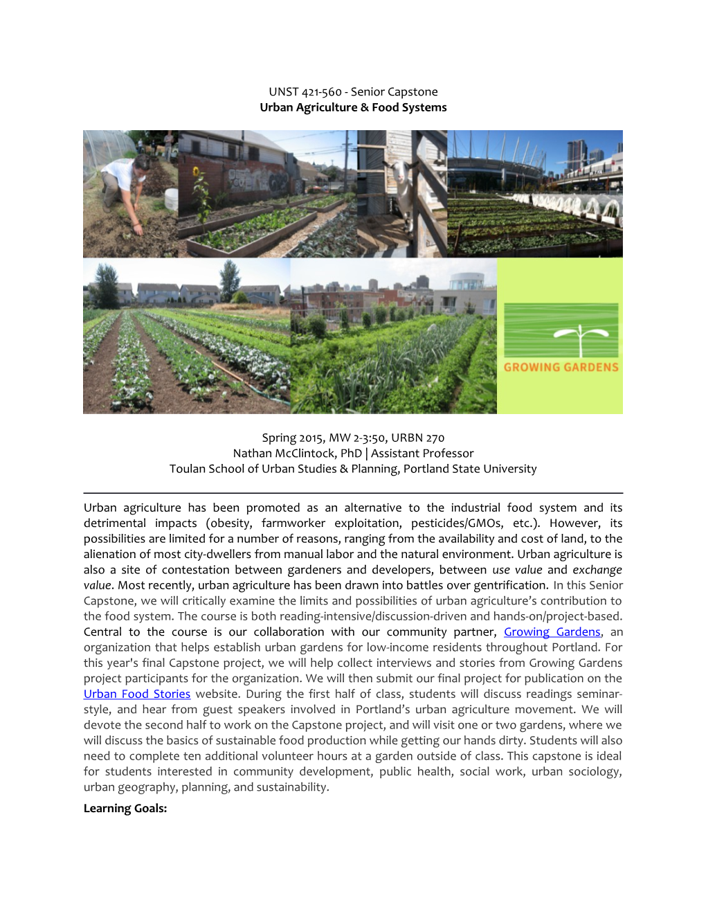 Urban Agriculture & Food Systems Capstone