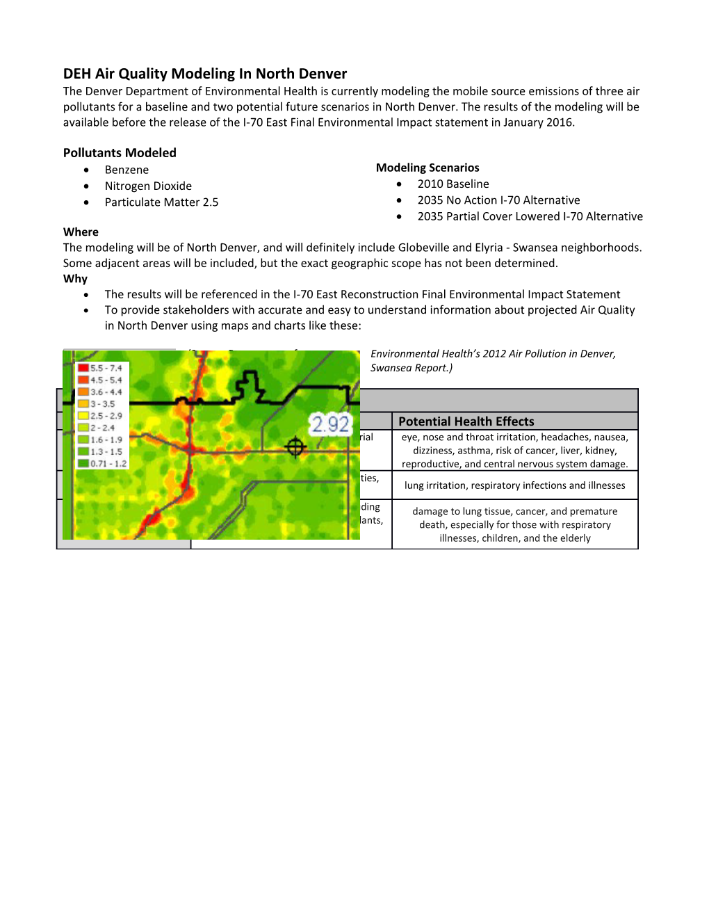 DEH Air Quality Modeling in North Denver