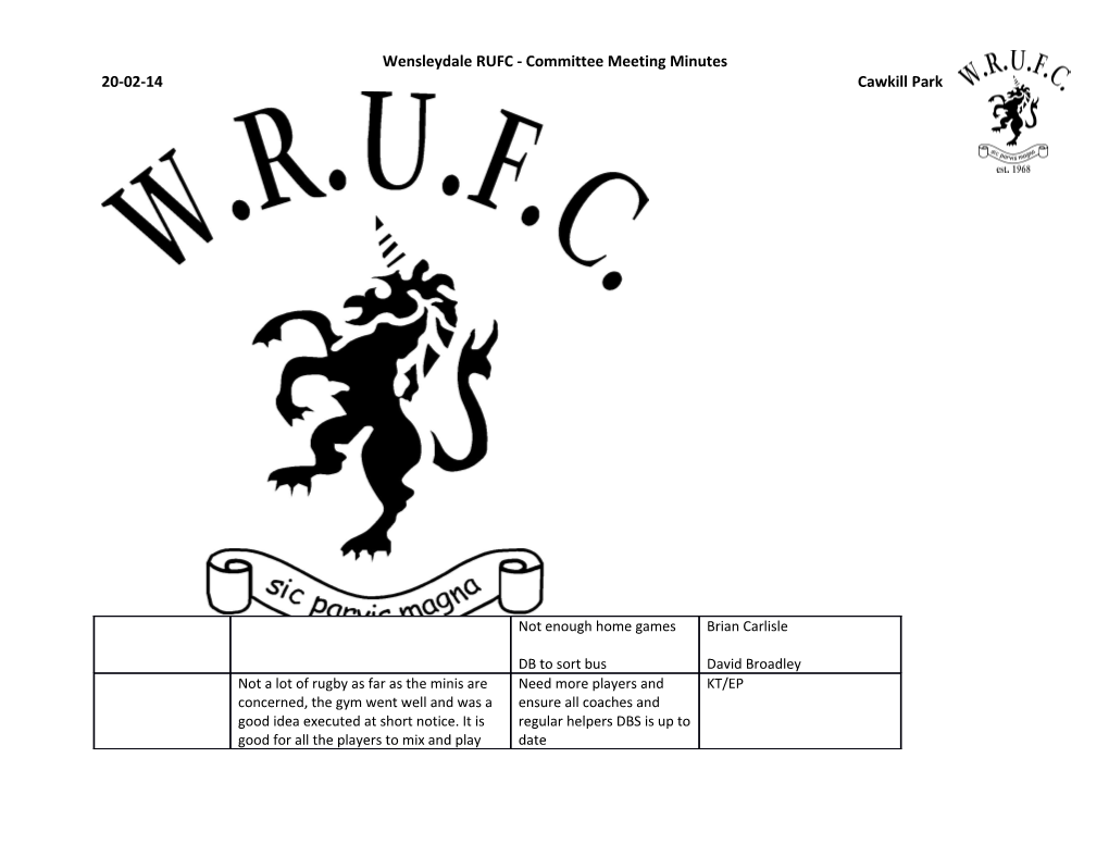 Wensleydale RUFC - Committee Meeting Minutes