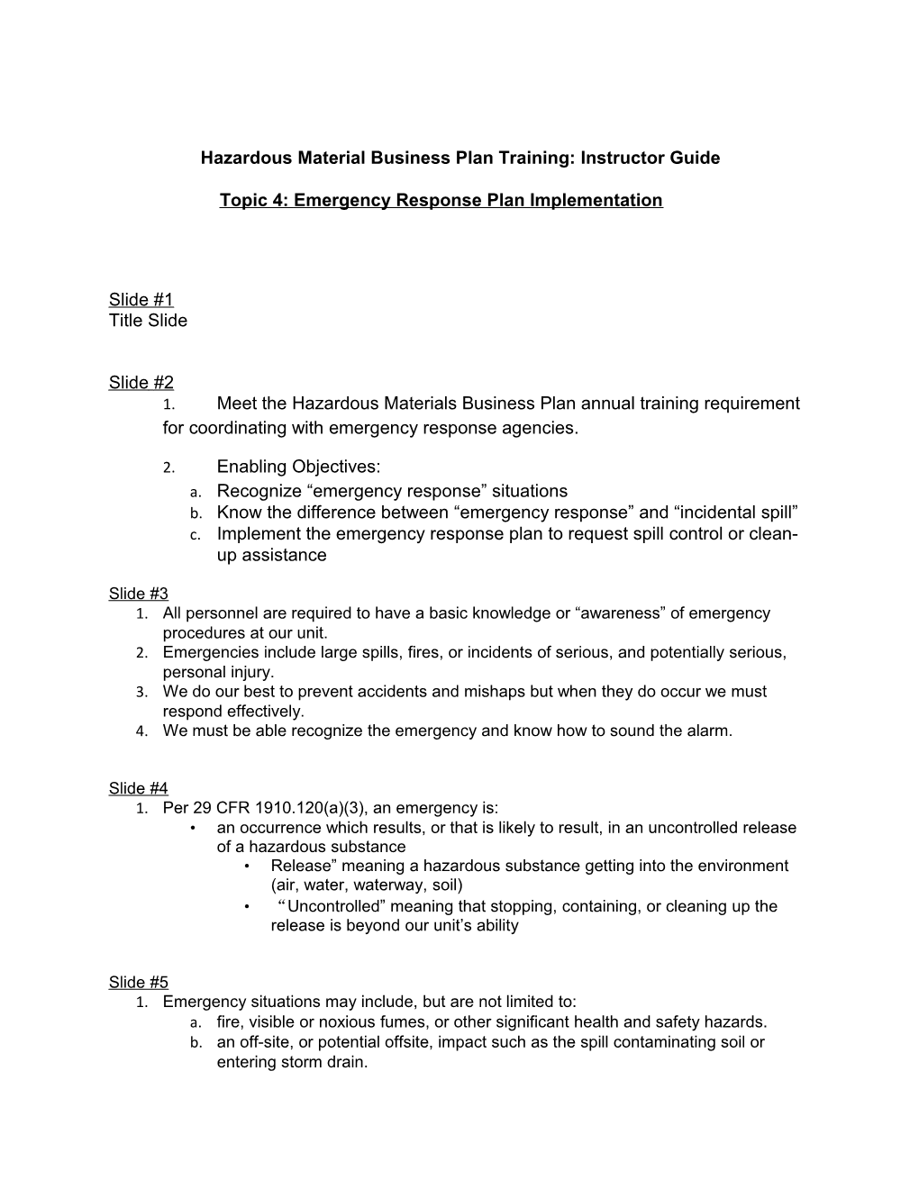 Hazardous Material Business Plan Training: Instructor Guide