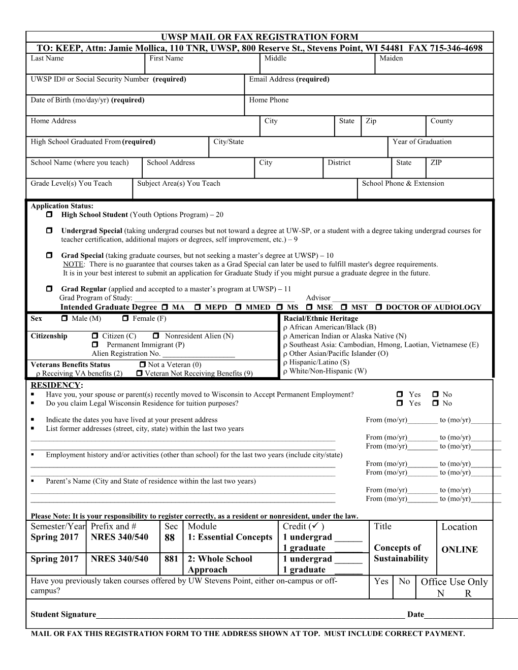 Uwsp Mail Registration Form