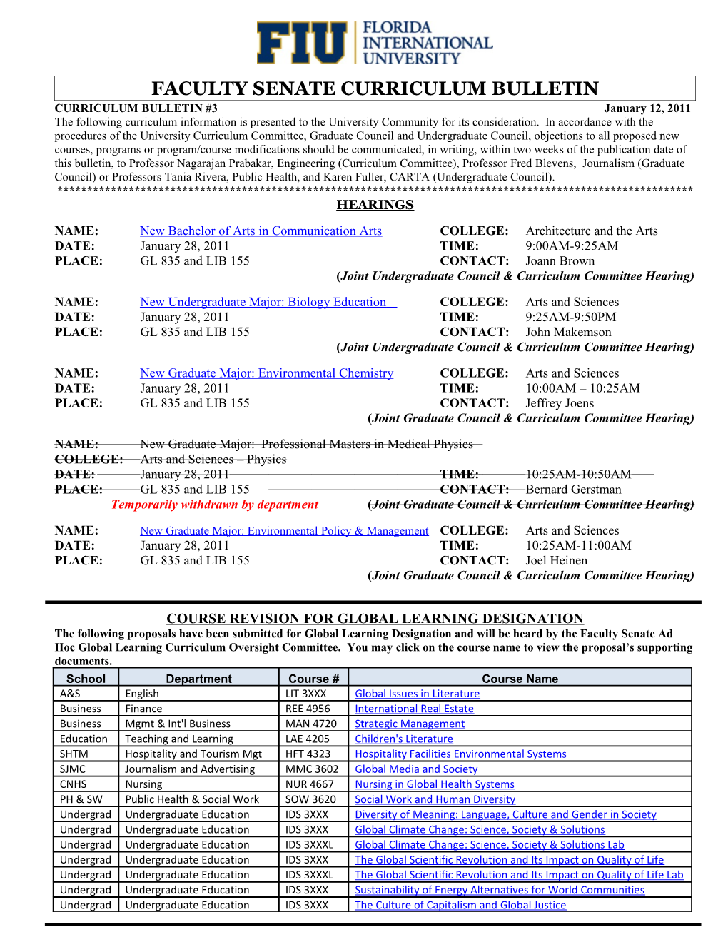 Faculty Senate Curriculum Bulletin s2