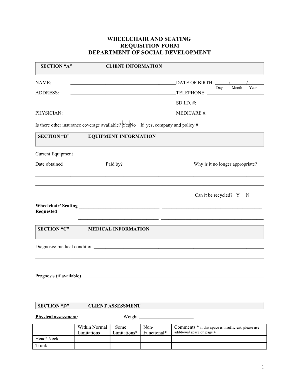 Universal Equipment Acquisition Form