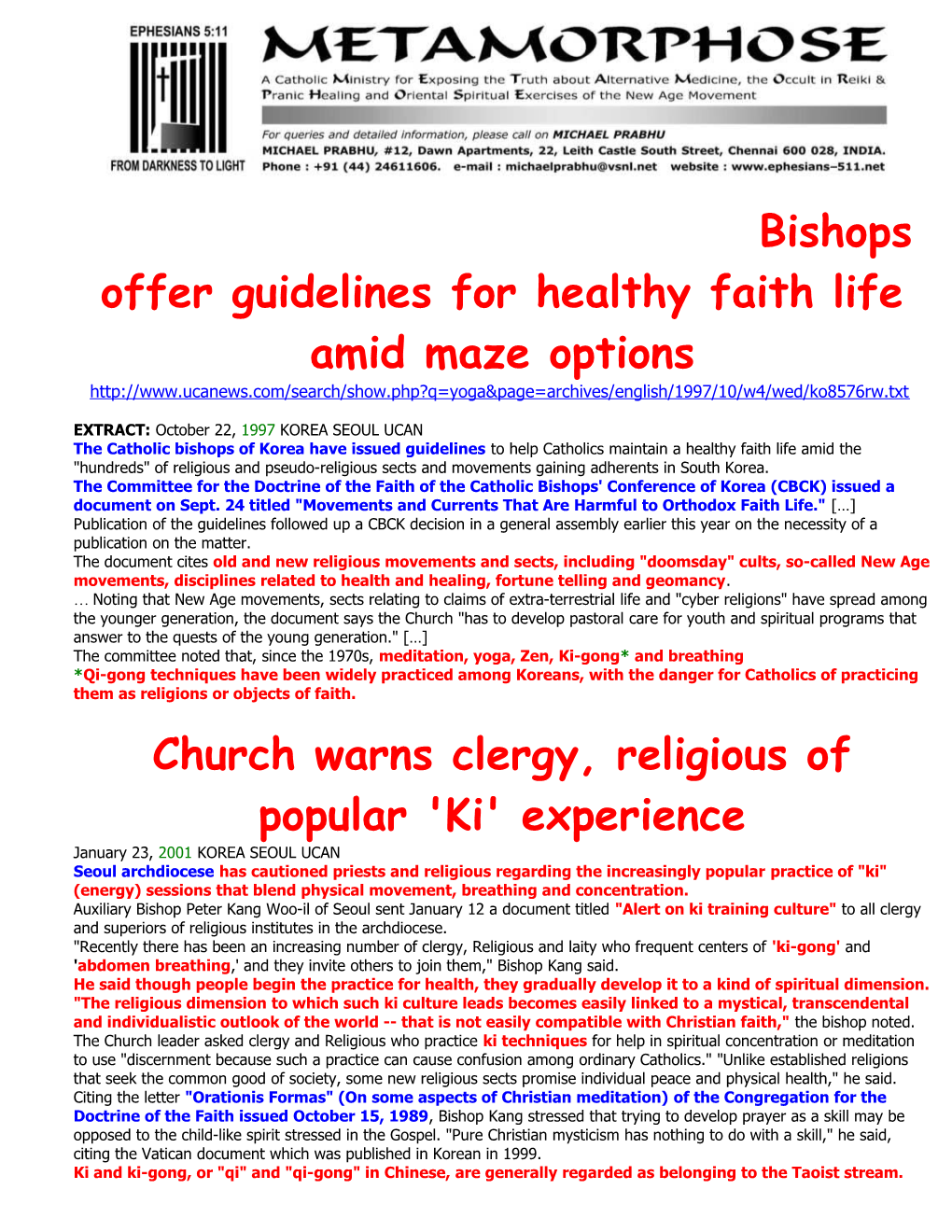 Bishops Offer Guidelines for Healthy Faith Life Amid Maze Options