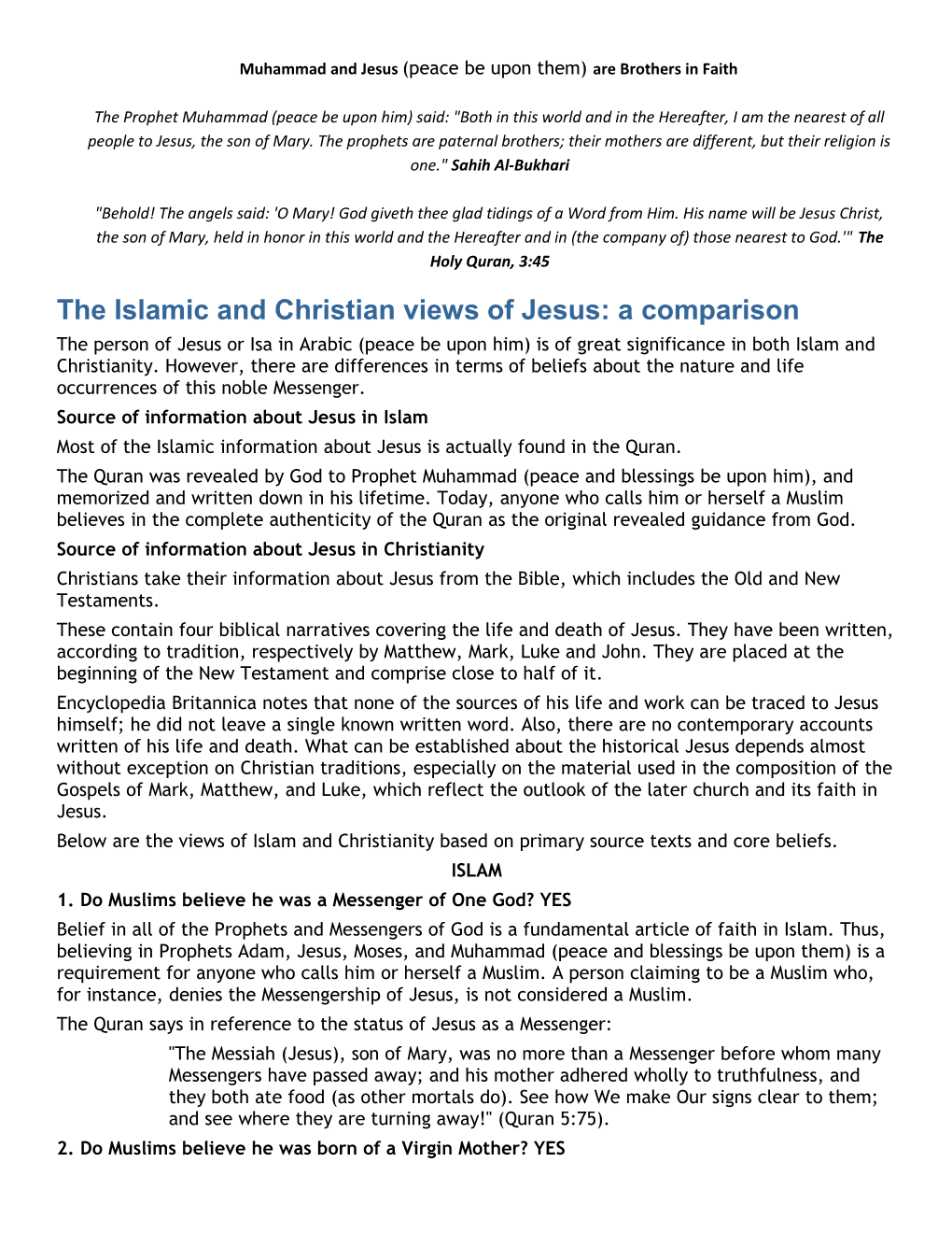 The Islamic and Christian Views of Jesus: a Comparison