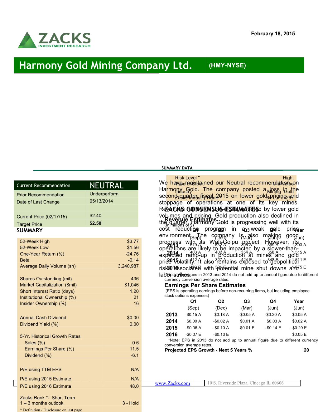 Harmony Gold Mining Company Ltd
