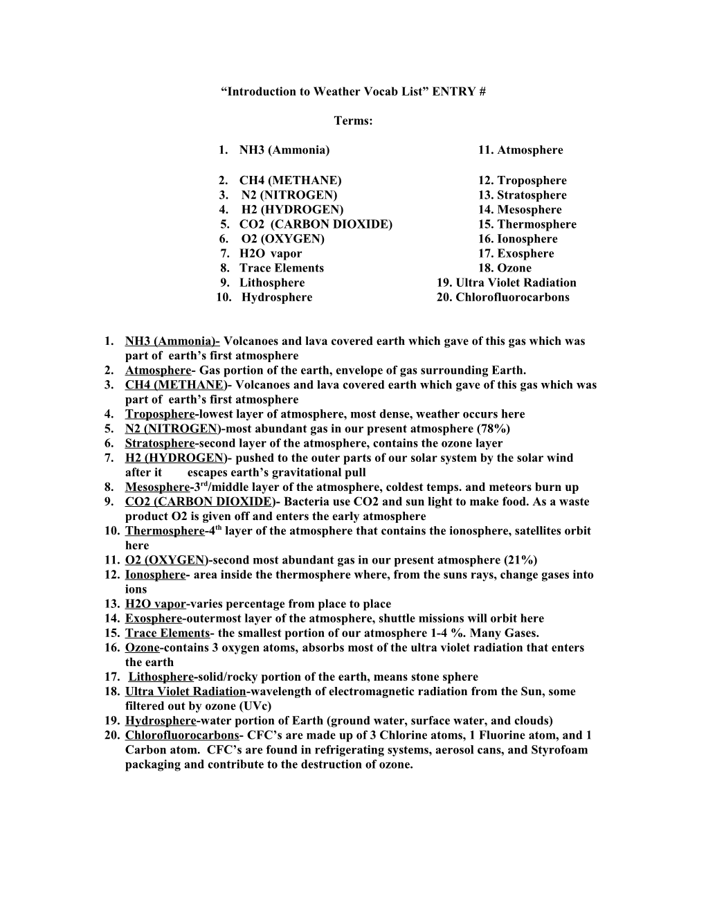 Introduction to Weather Study Guide