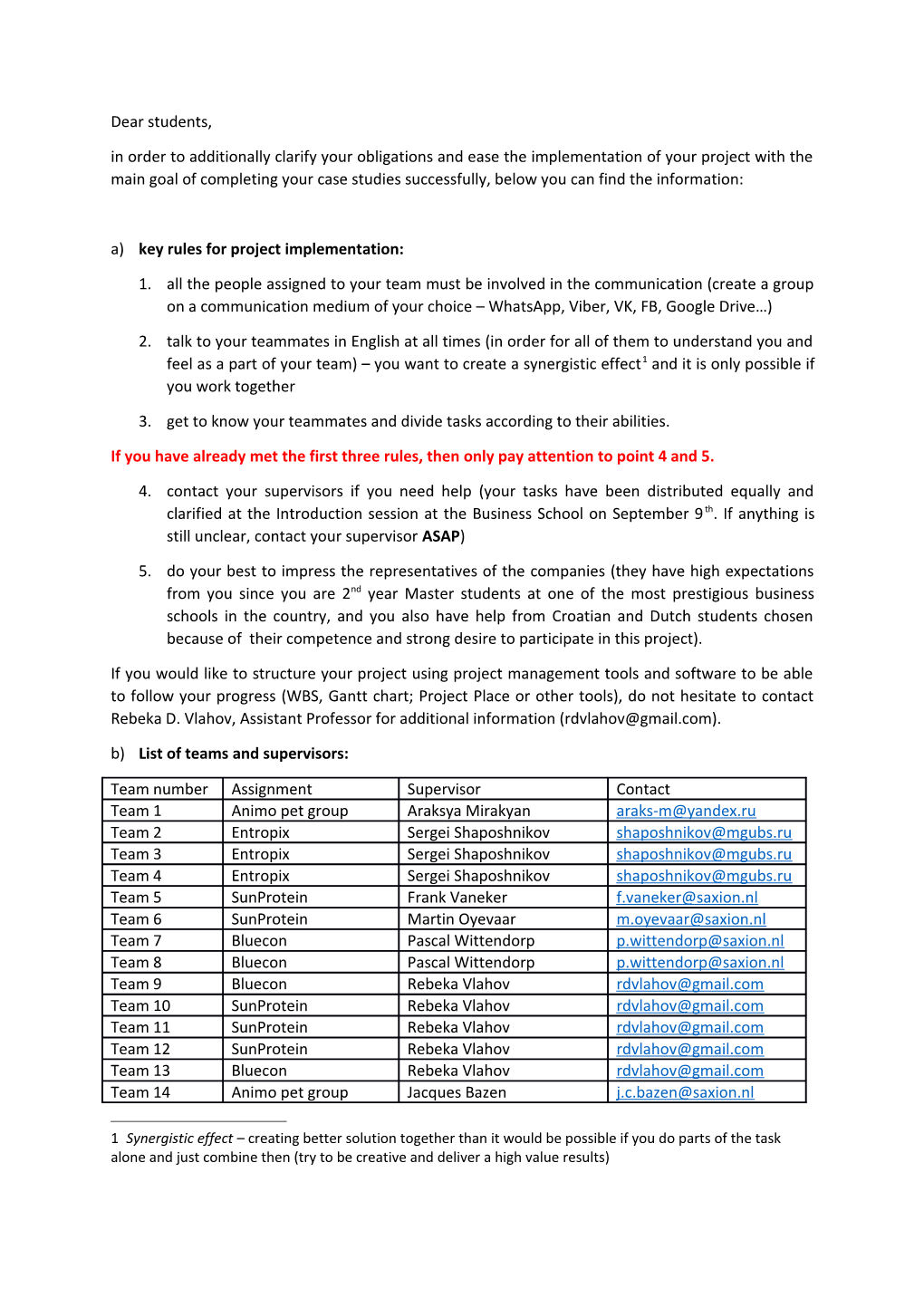 A) Key Rules for Project Implementation