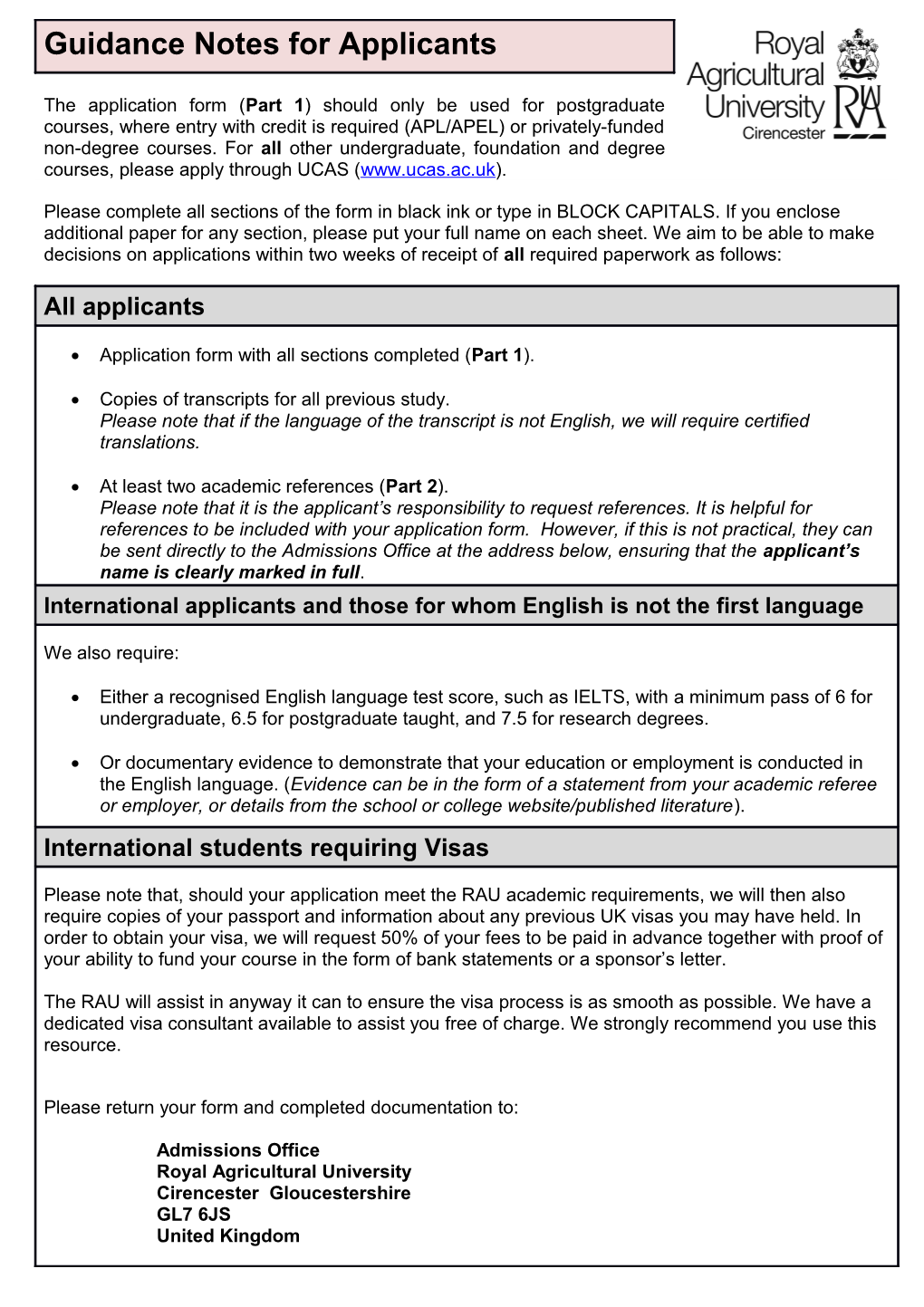 Details of the Course for Which You Are Applying