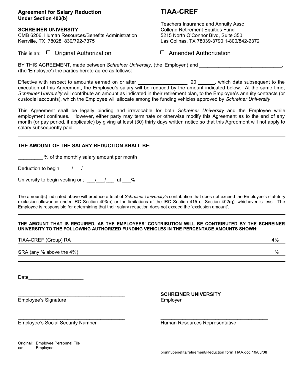 Agreement for Salary Reduction