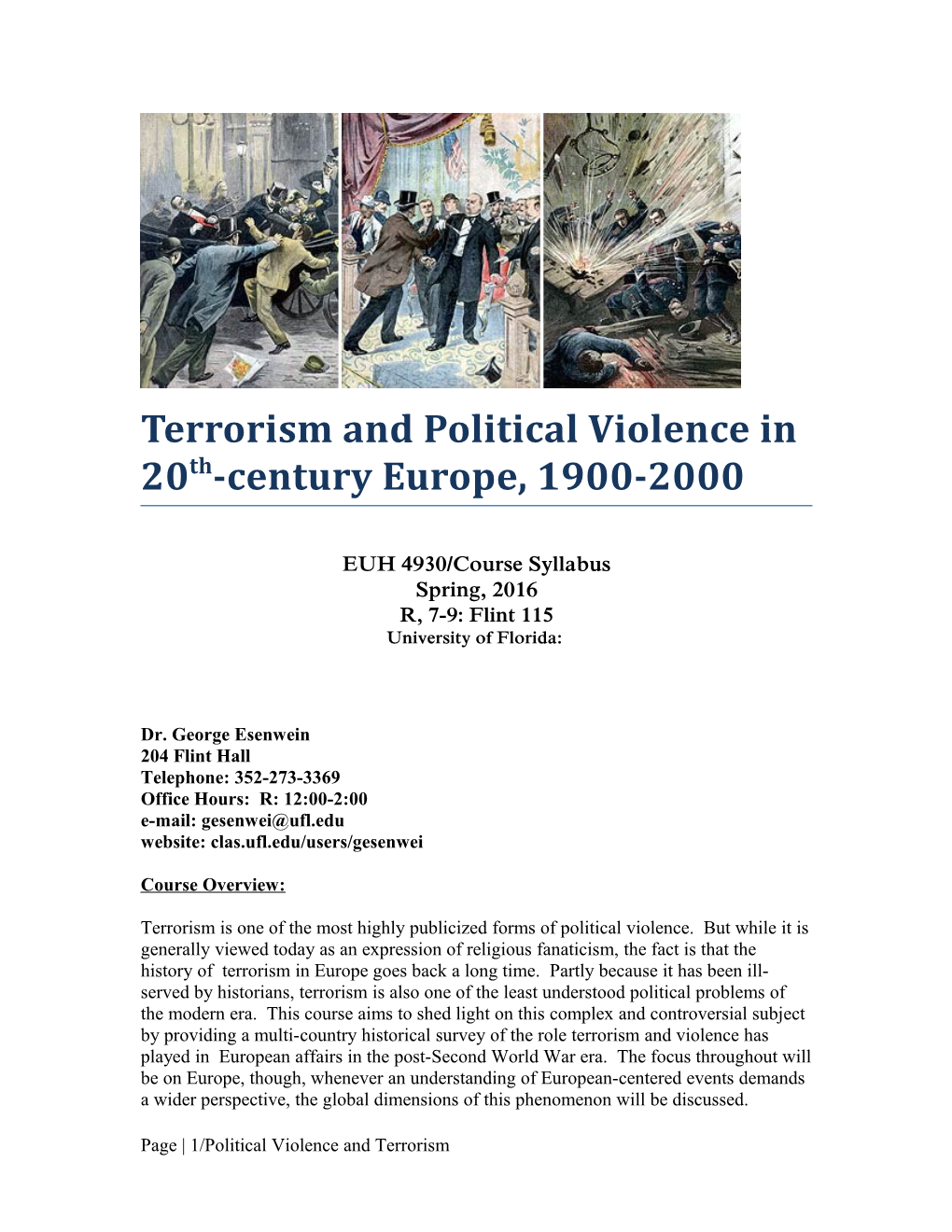 Terrorism and Political Violence in 20Th-Century Europe, 1900-2000