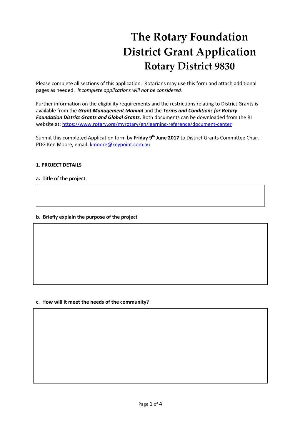 District Grant Application