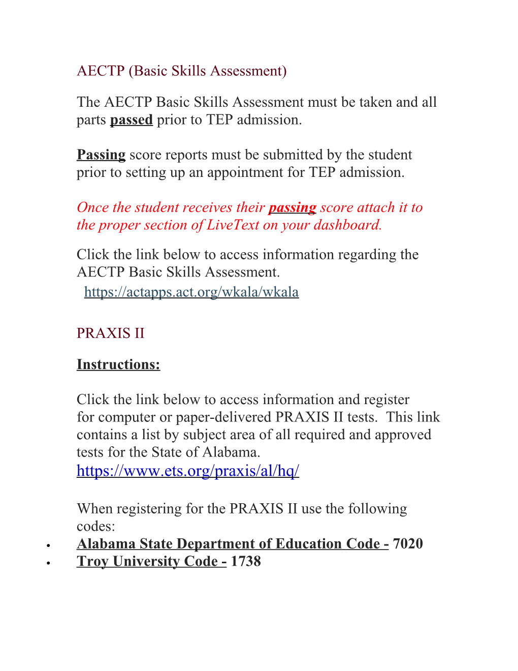 AECTP (Basic Skills Assessment)