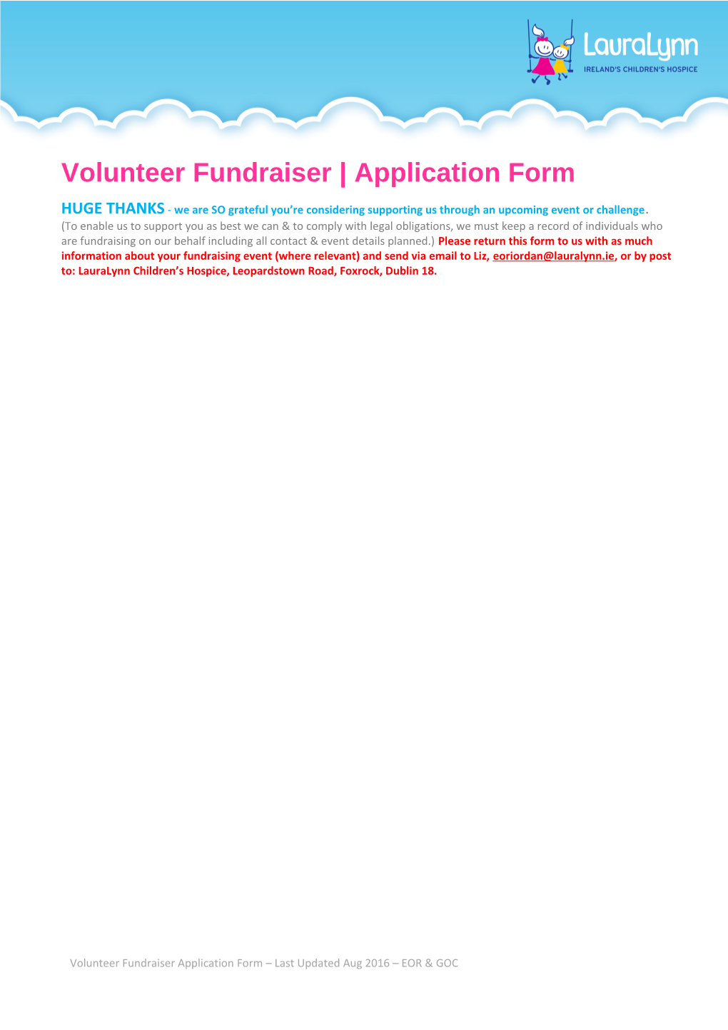 Volunteer Fundraiser Application Form