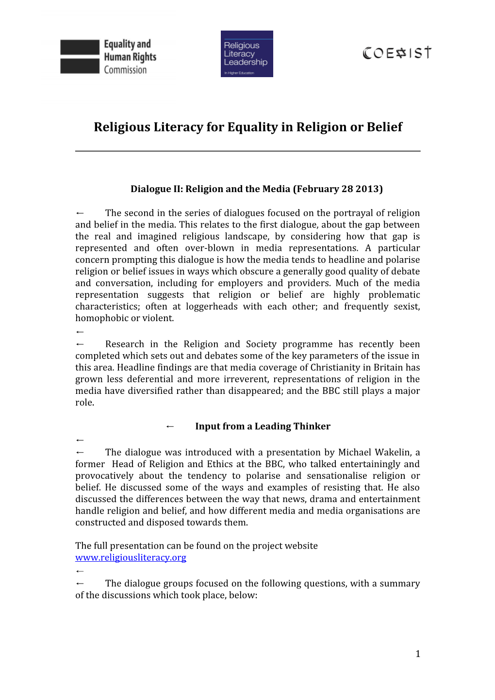 Religious Literacy for Equality in Religion Or Belief