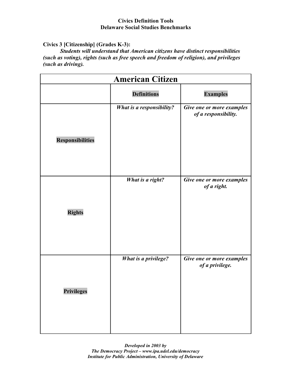 Civics 3: Citizenship (Grades K-3)