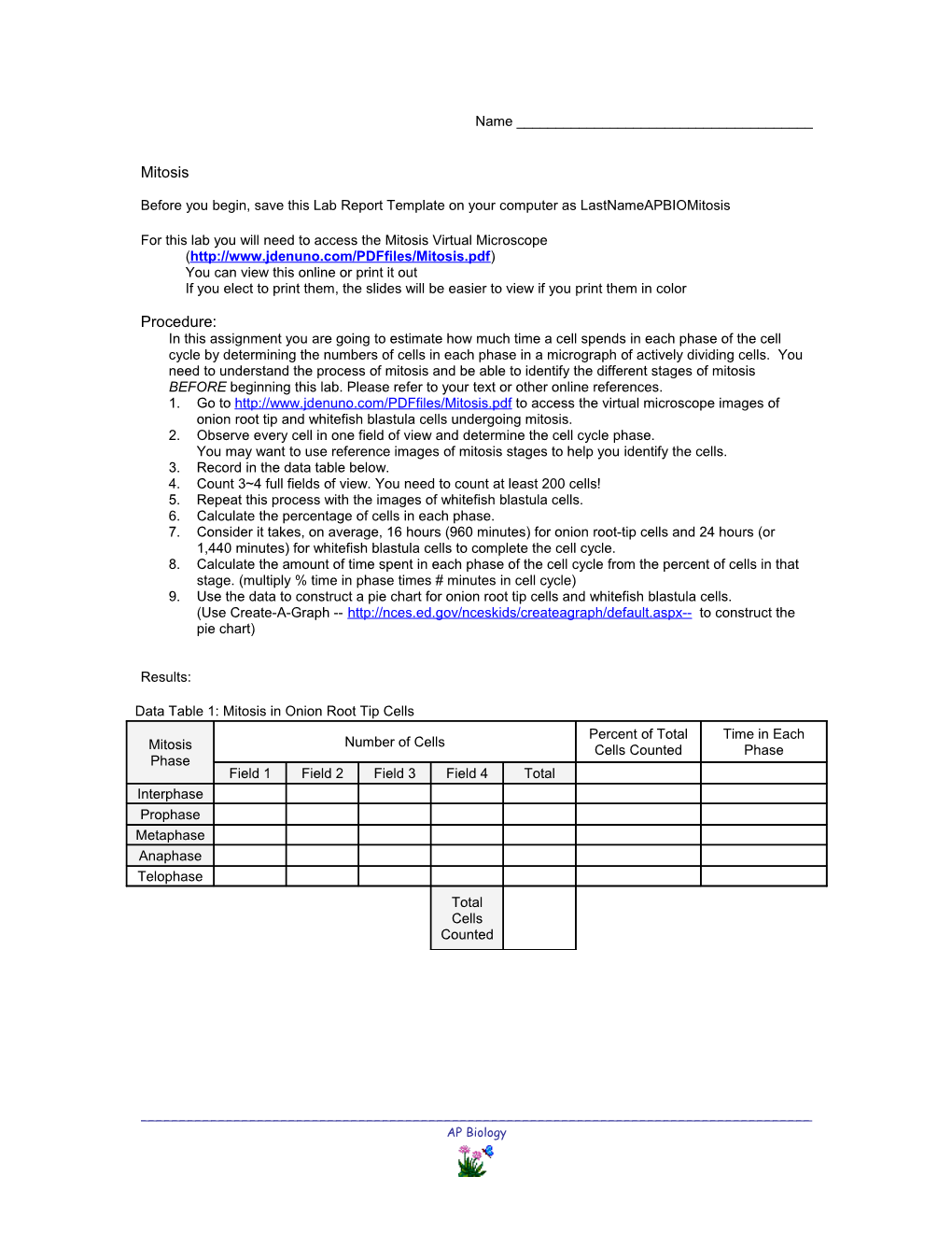 Before You Begin, Save This Lab Report Template on Your Computer As Lastnameapbiomitosis