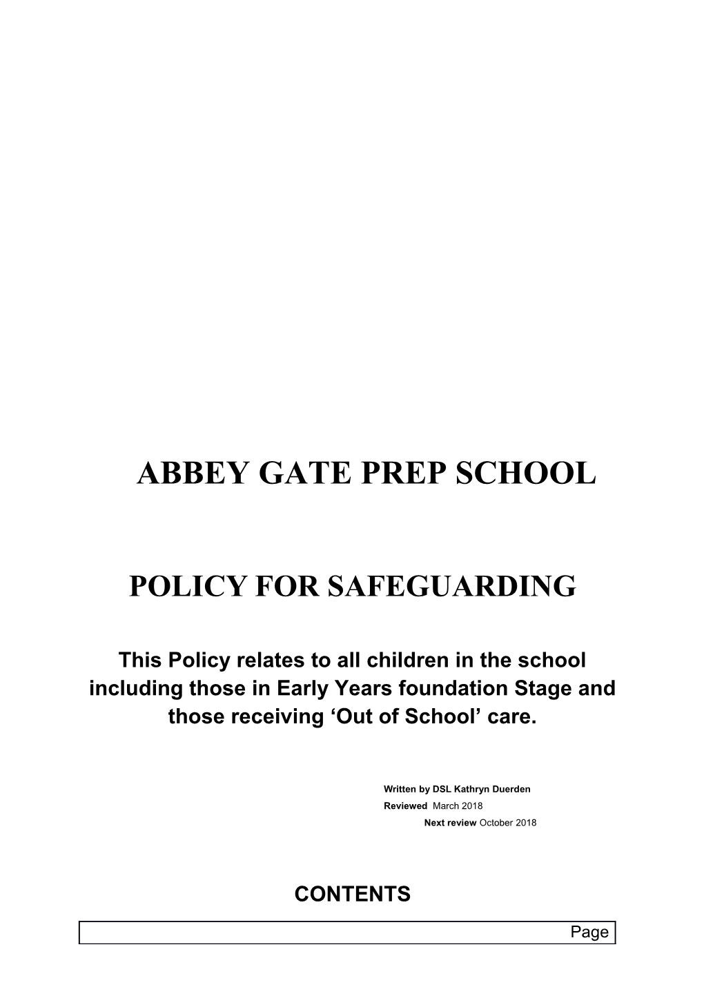Policy for Safeguarding