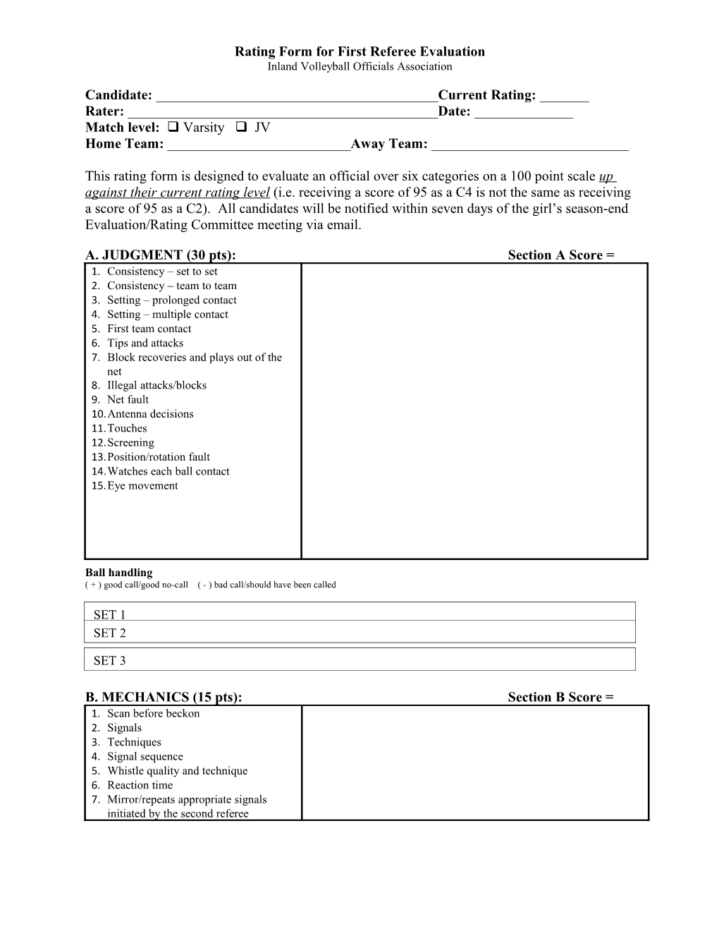 Rating Form for First Referee Evaluation