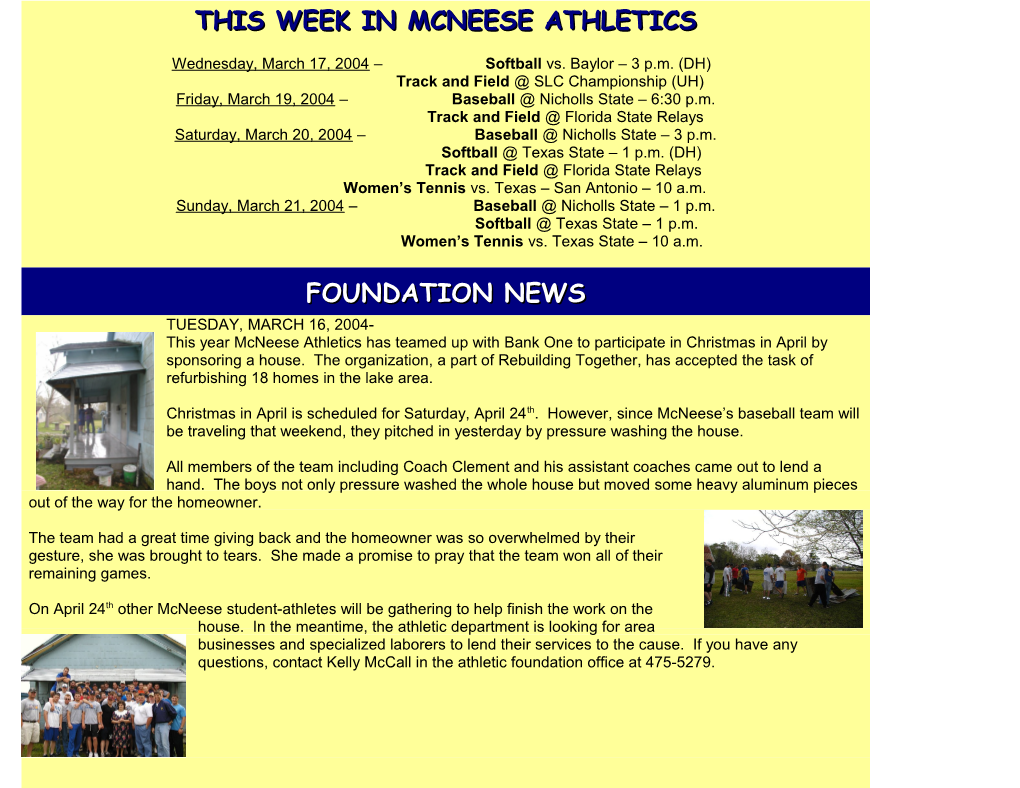 This Week in Mcneese Athletics