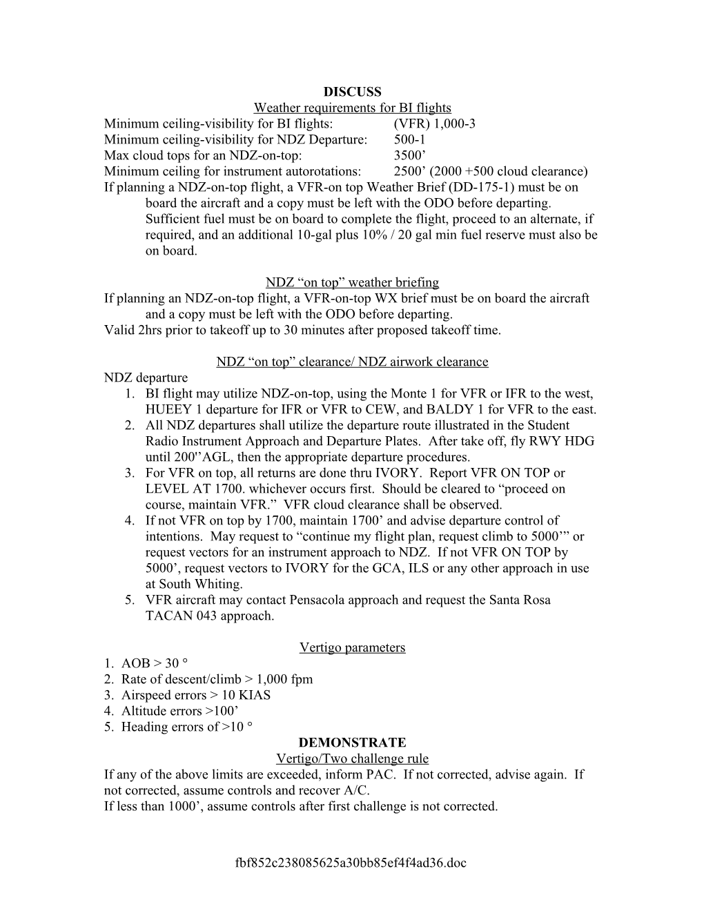 Weather Requirements for BI Flights