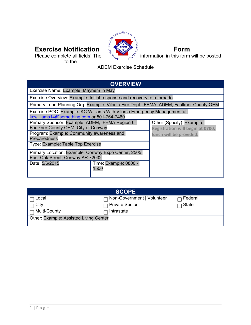 Exercise Notification Form