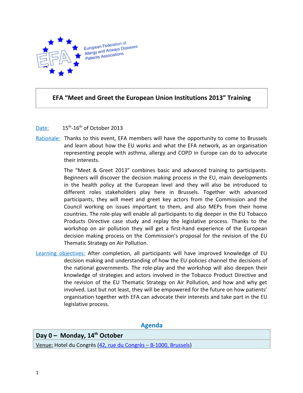 EFA Meet and Greet the European Union Institutions 2013 Training