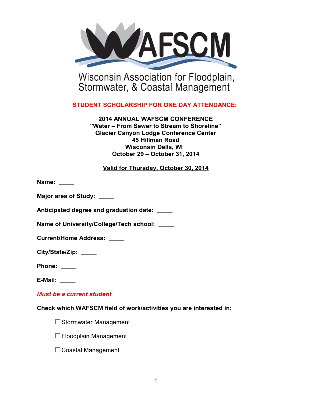 Wafscm Scholarship Application Form