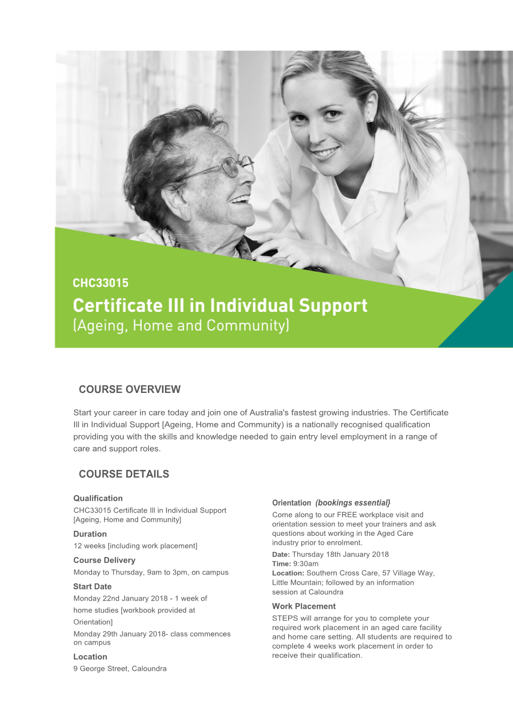 CHC33015 Certificate Ill in Individual Support Ageing, Home and Community