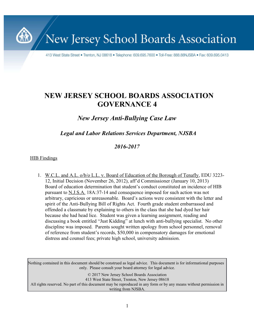 Legal and Labor Relations Services Department, NJSBA
