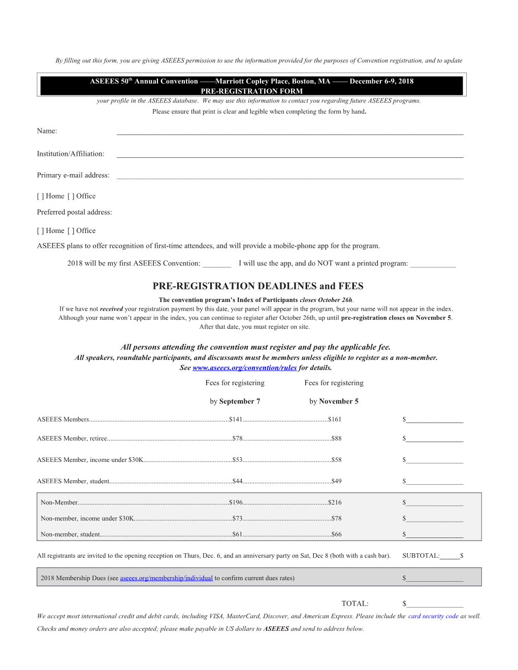 ASEEES Convention Preregistration Form (2011)