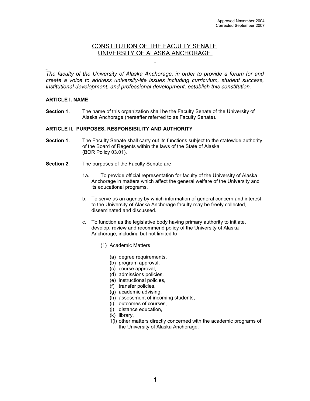 Constitution of the Faculty Senate