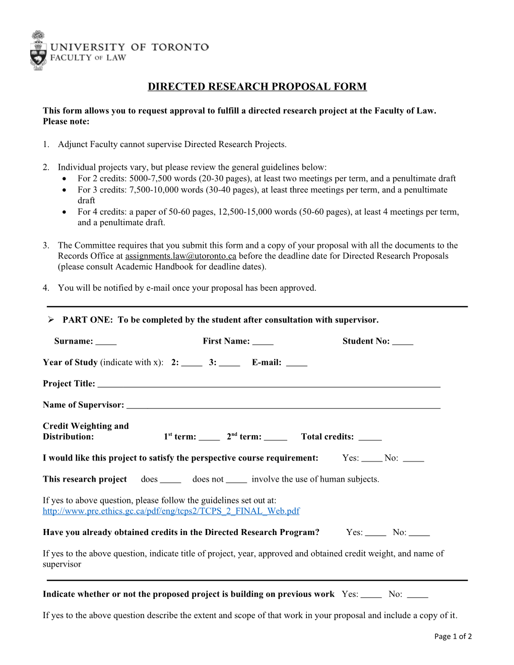 Directed Research Proposal Form