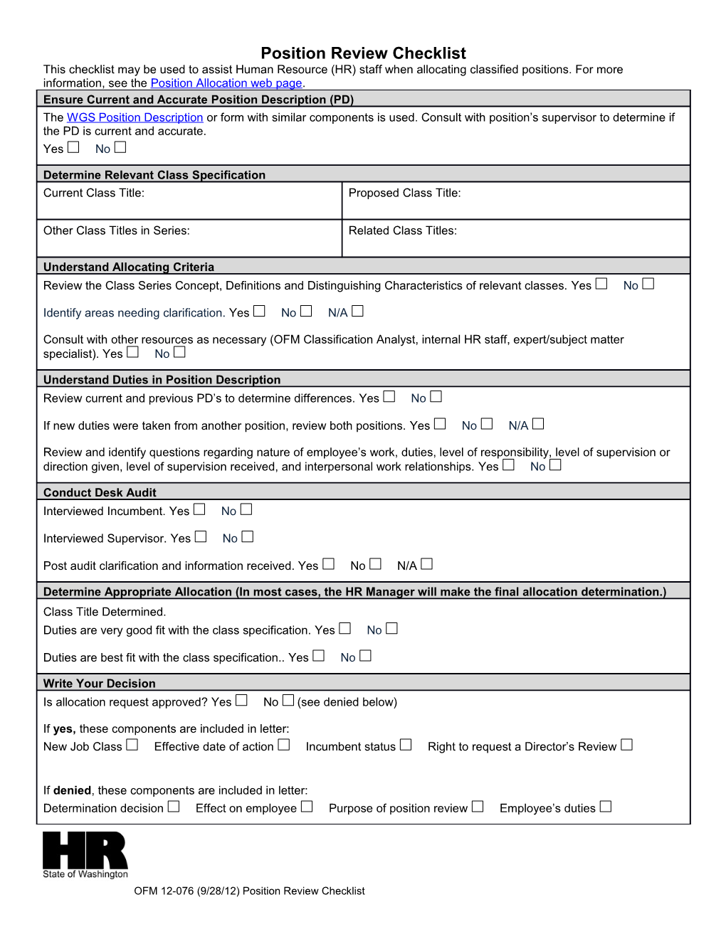 Position Review Checklist