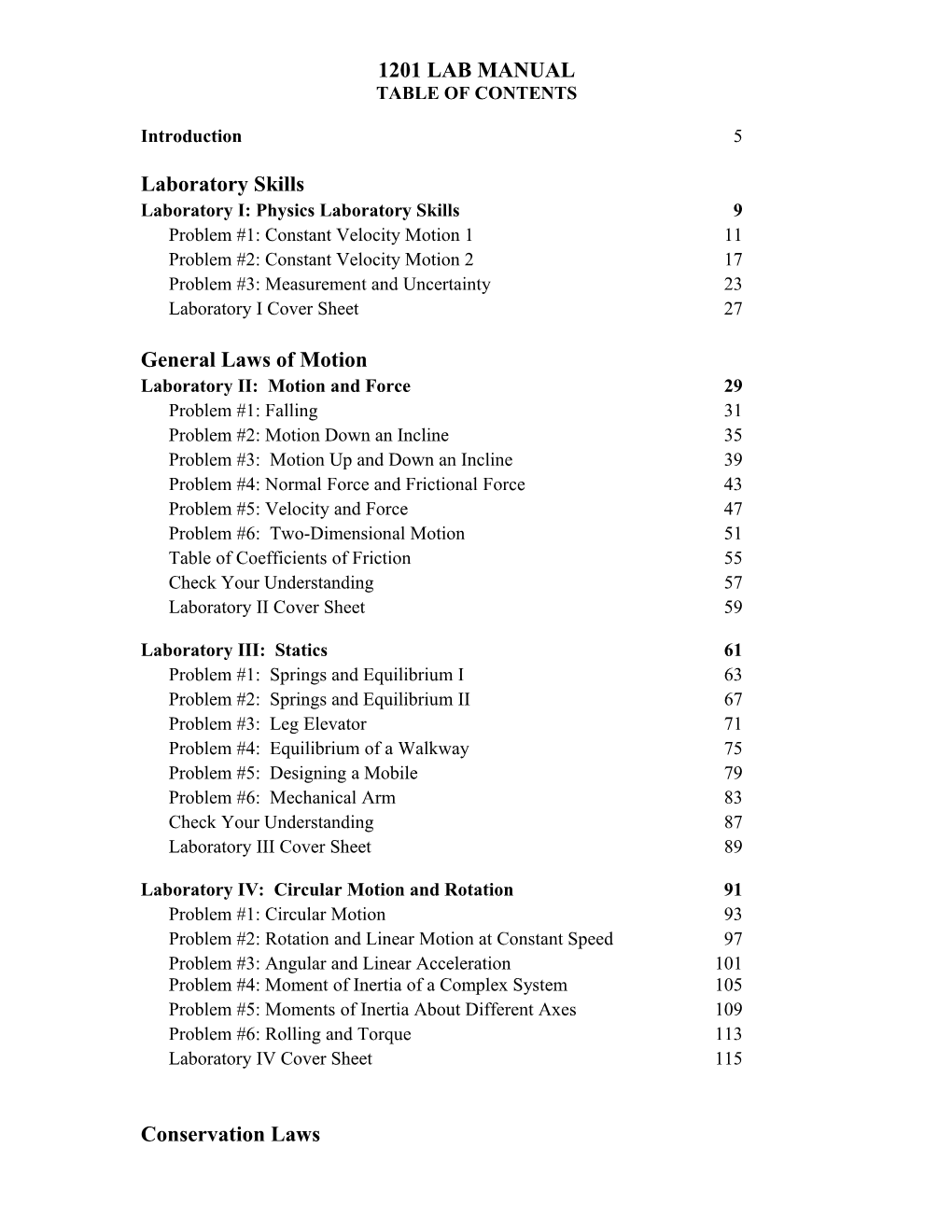 Laboratory I: Physics Laboratory Skills9