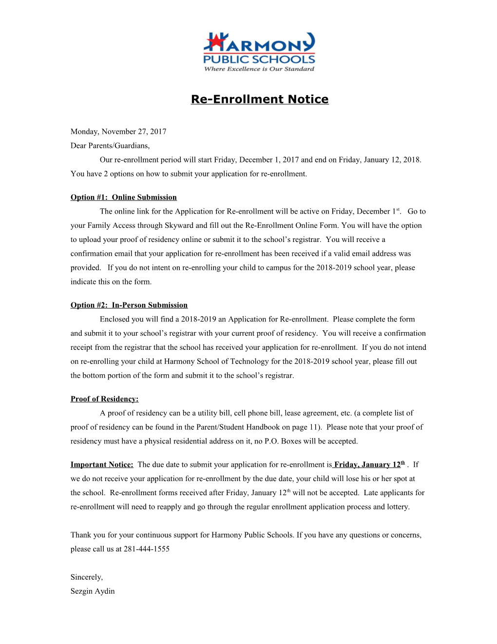 Re-Enrollment Notice