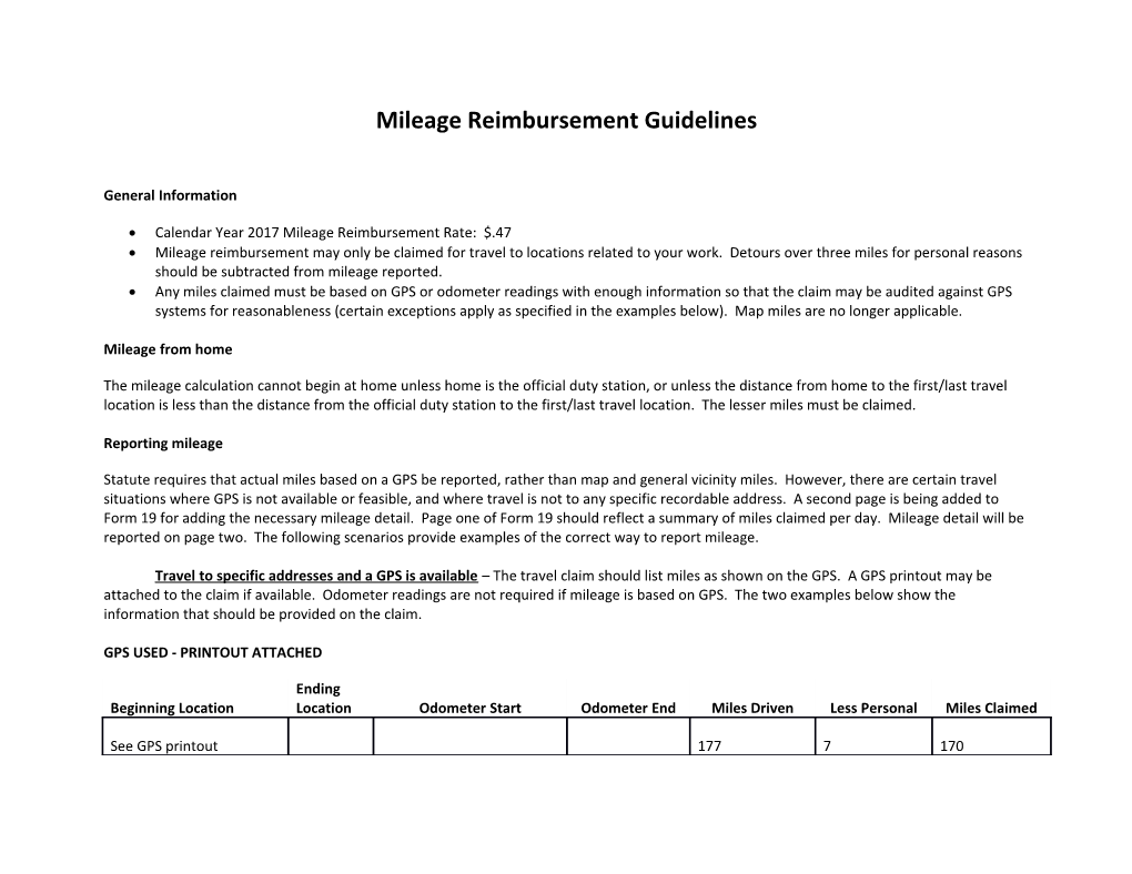 Mileage Reimbursement Guidelines