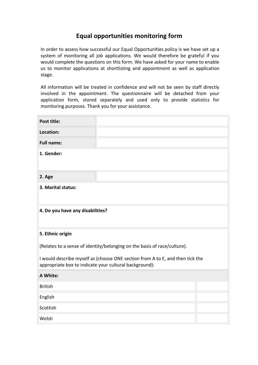 Equal Opportunities Monitoring Form s3