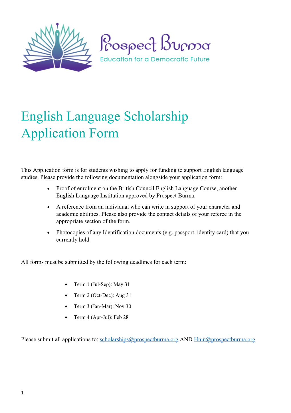 English Language Scholarship Application Form