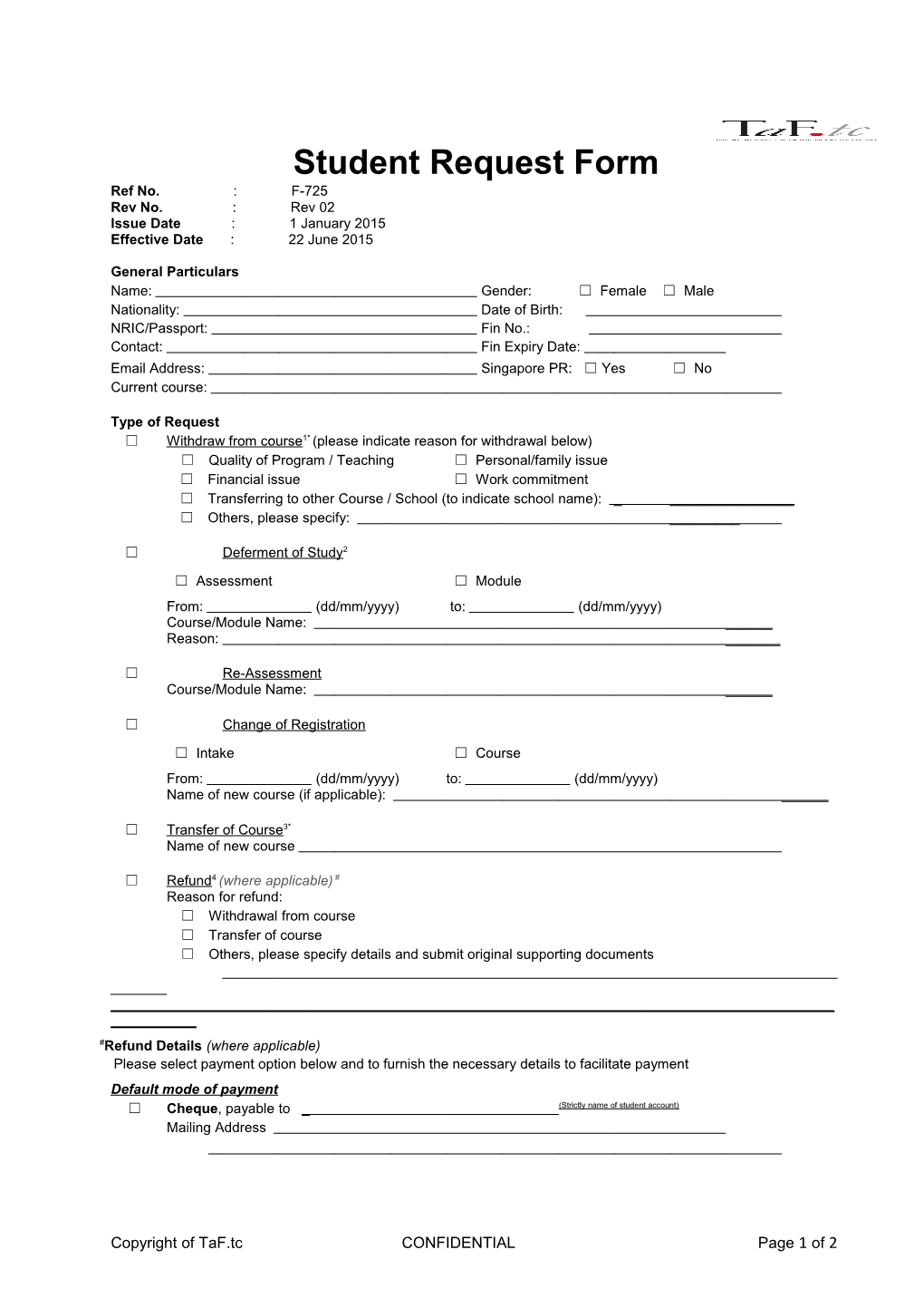 Student Request Form