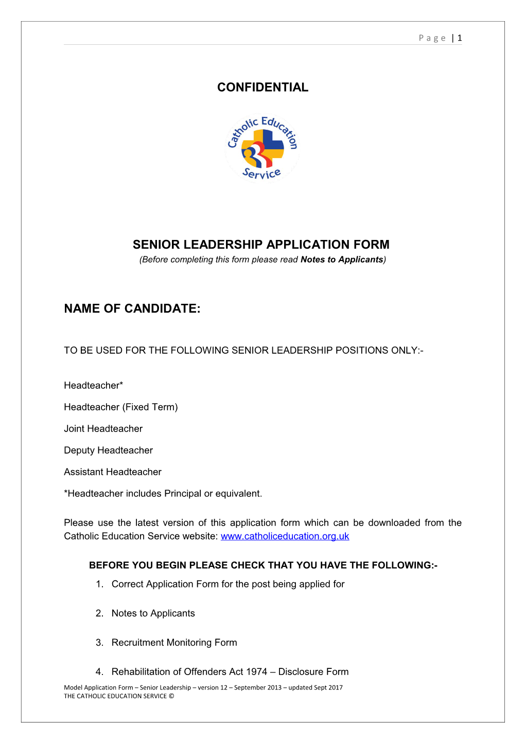 Senior Leadership Application Form