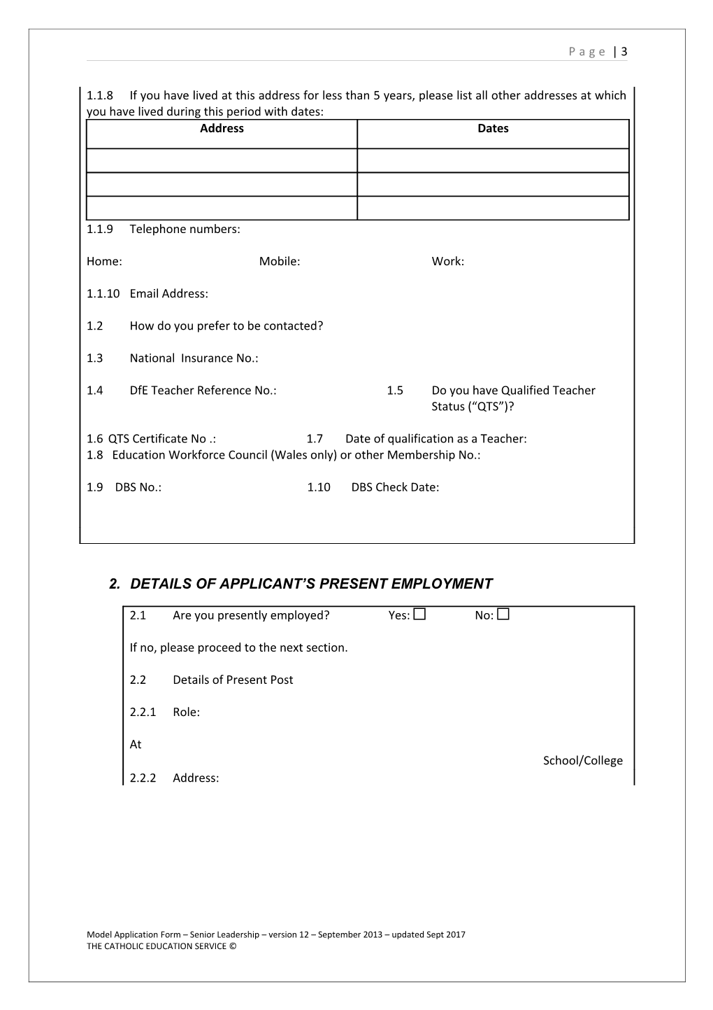 Senior Leadership Application Form