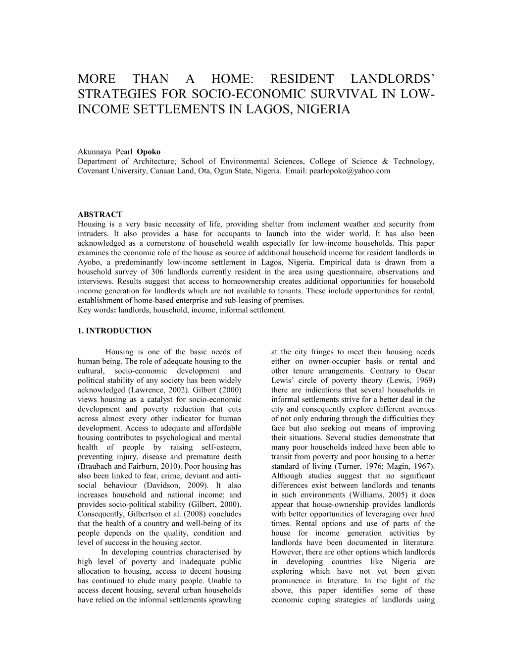 More Than a Home: Resident Landlords Strategies for Socio-Economic Survival in Low-Income